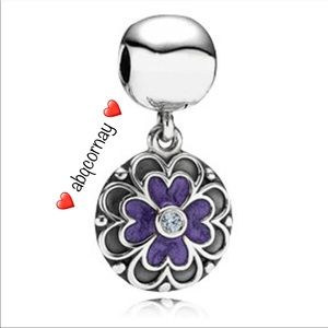 EUC Pandora 790957LCZ Sterling Silver Dogwood Dangle Clip w/ Purple Enamel